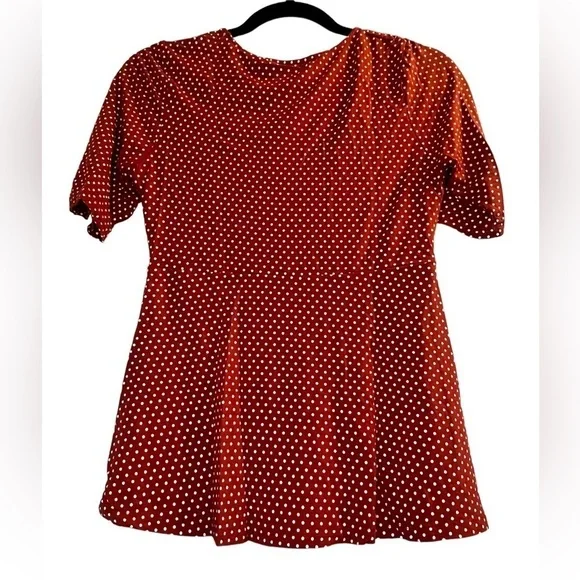 Sale RICKI'S Women's Blouse Size S Orange White Polka Dots 3/4 Length Sleeves - Picture 9 of 11